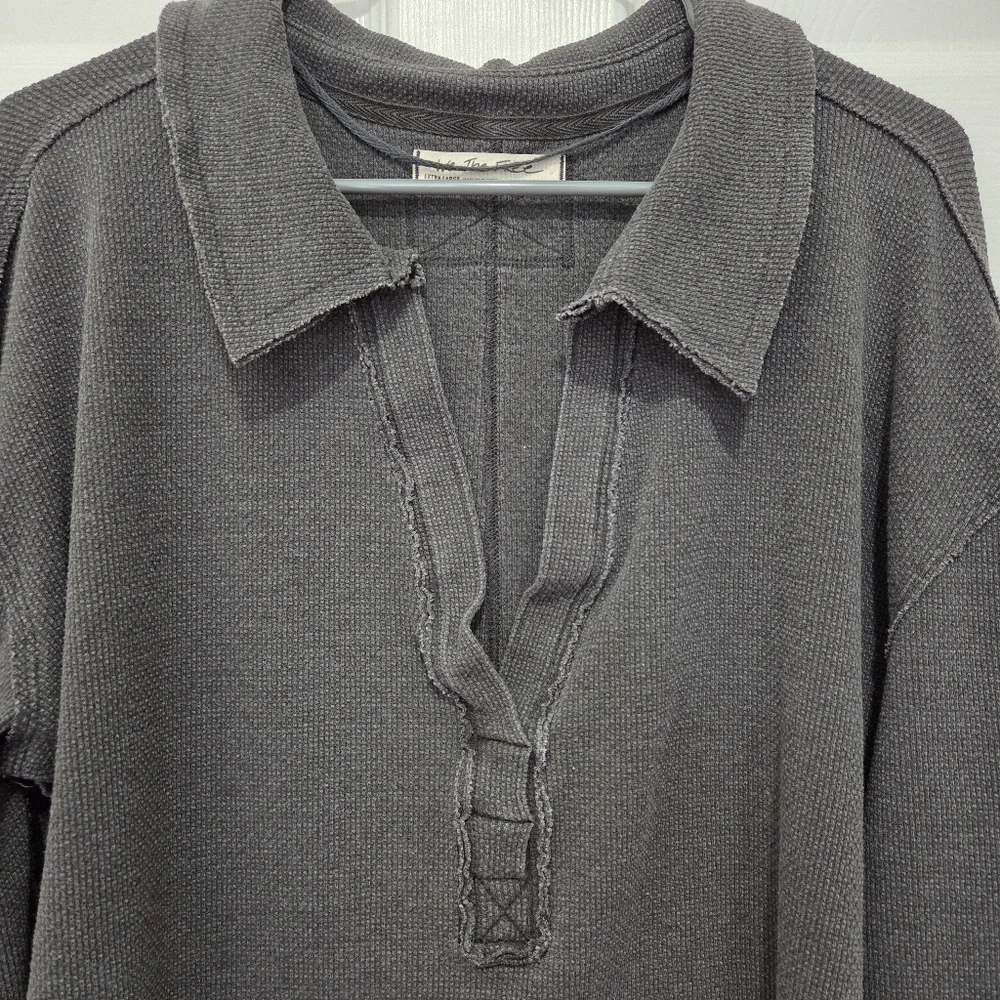 We The Free Women Anakin Thermal Long Sleeve Gray Oversize Waffle Knit Top Sz XL - Picture 5 of 11